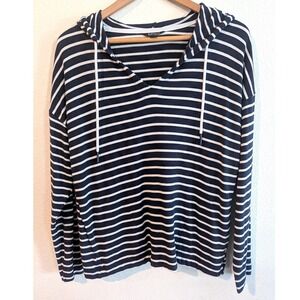 Buffalo David Bitton Striped Hoodie V Neck Drawstring Pockets Size M Nautical